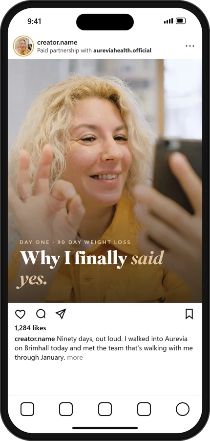 Example of a program post on Instagram, labeled Paid partnership with aureviahealth.official